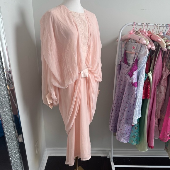 Vintage Blush Pink Draped Dress Dolman Sleeve, Dreamy Coquette 10 - Picture 4 of 9